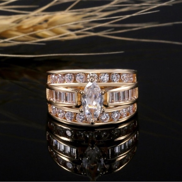 New Women’s Yellow Gold Plated Diamond Ring - Picture 6 of 6